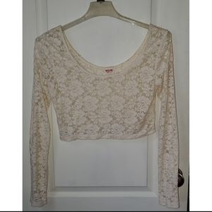 Off white/cream lace long sleeve crop top